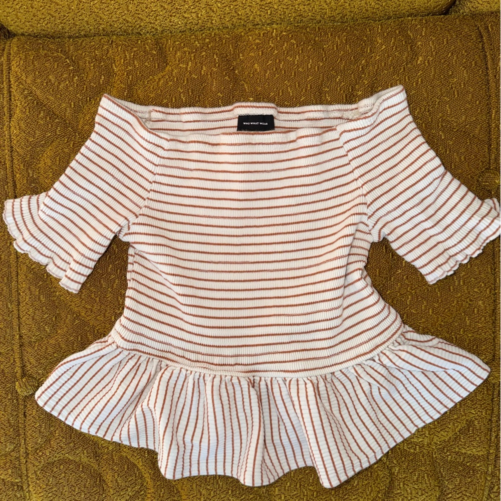 Who What Wear White and Brown Striped Top